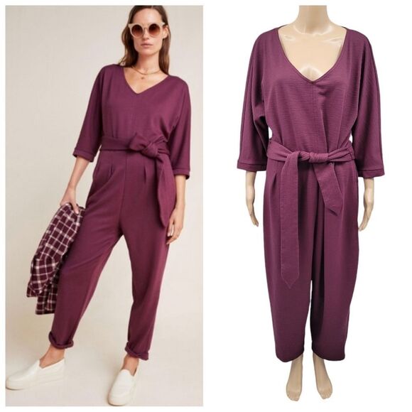 Anthropologie Sutton Ponte Jumpsuit in Plum Women's Size XL Petite - Picture 1 of 16